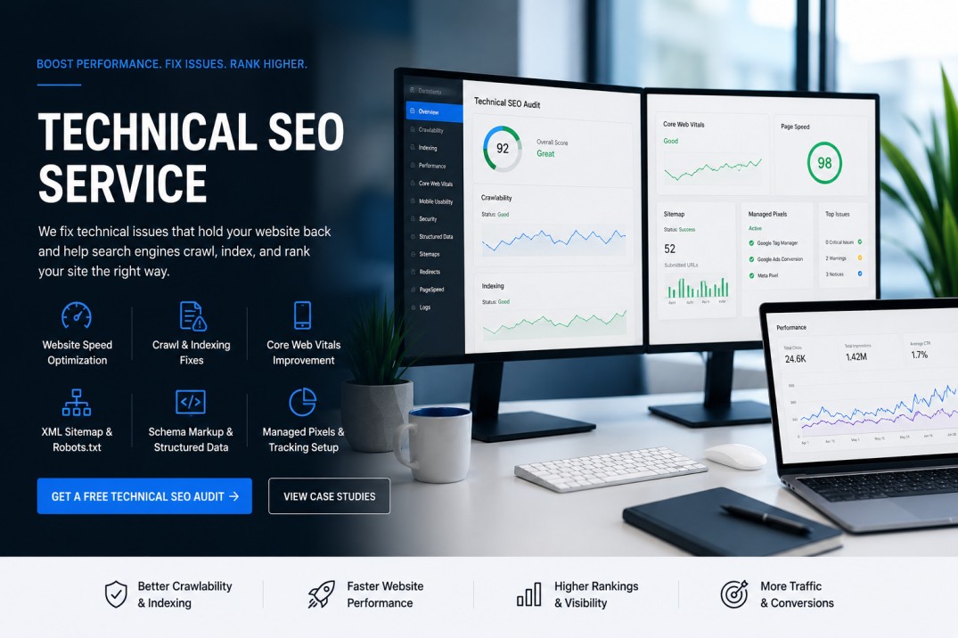 Technical SEO service showing website speed and crawl analysis
